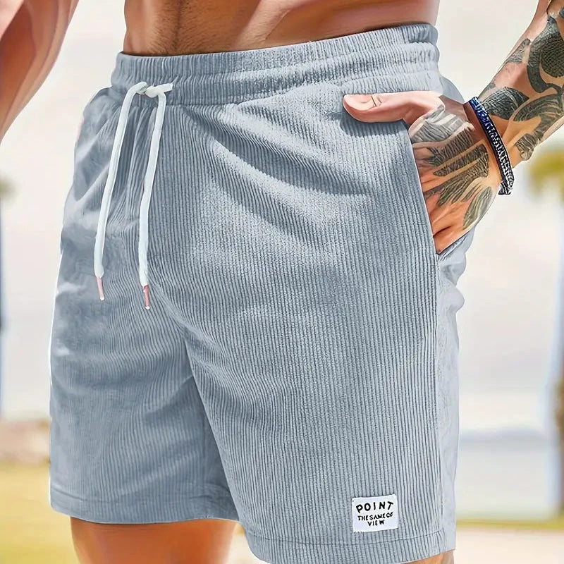 Men's corduroy shorts - knee-length relaxed fit shorts with a drawstring