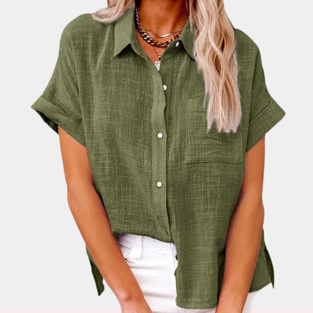 Women's linen blouse short sleeve relaxed fit shirt