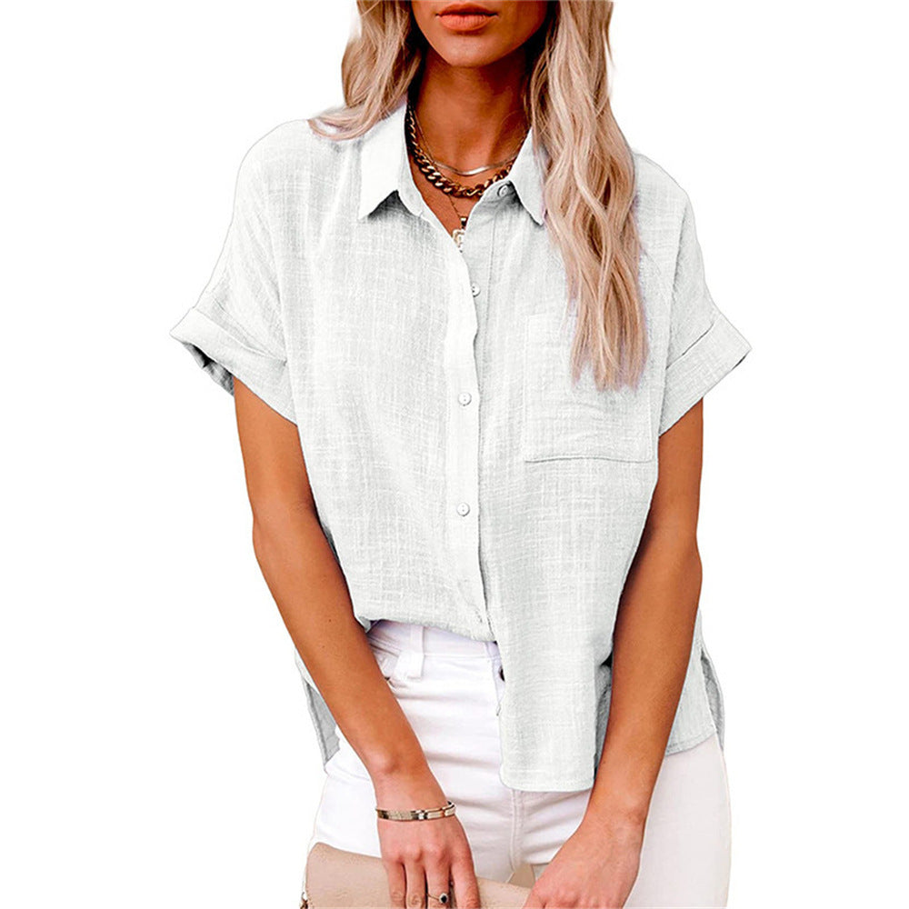 Women's linen blouse short sleeve relaxed fit shirt