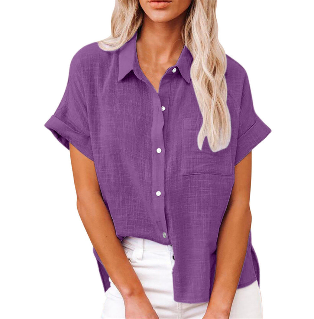 Women's linen blouse short sleeve relaxed fit shirt