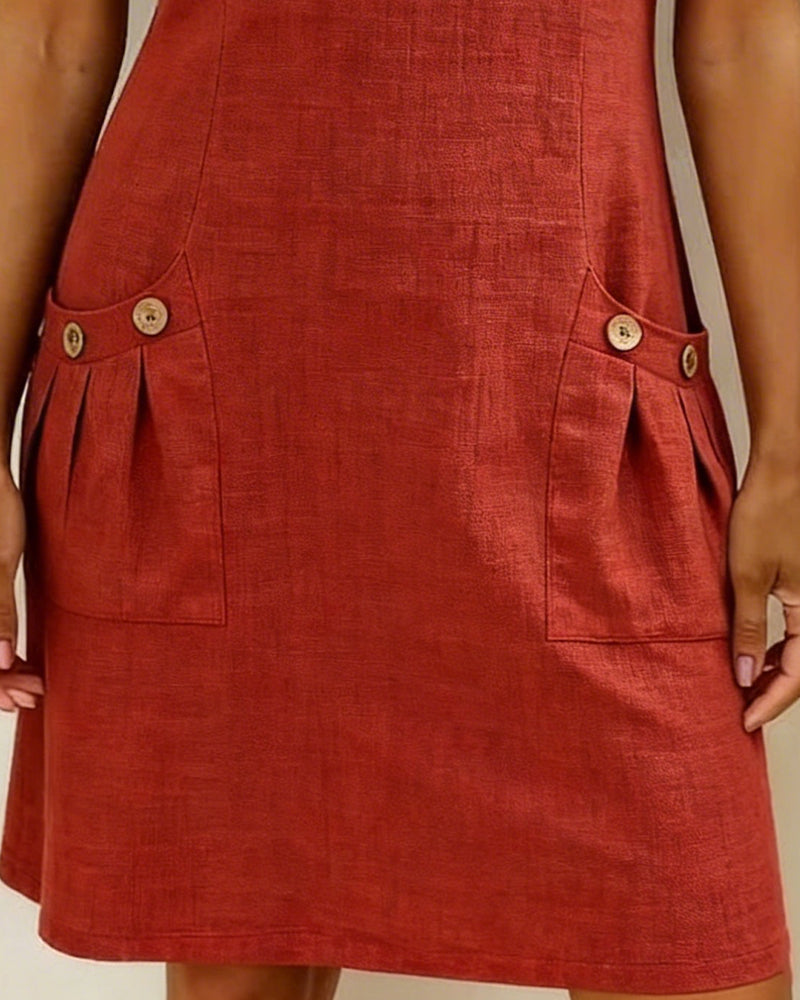 Women's Linen A-Line Dress Zip Front