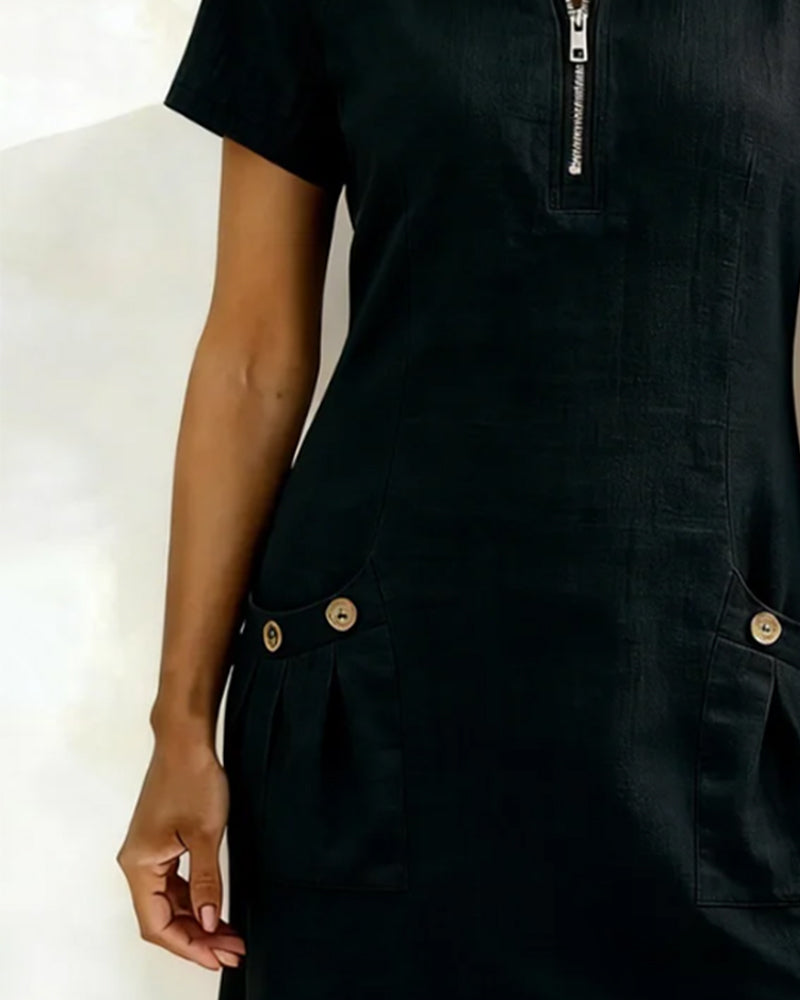 Women's Linen A-Line Dress Zip Front