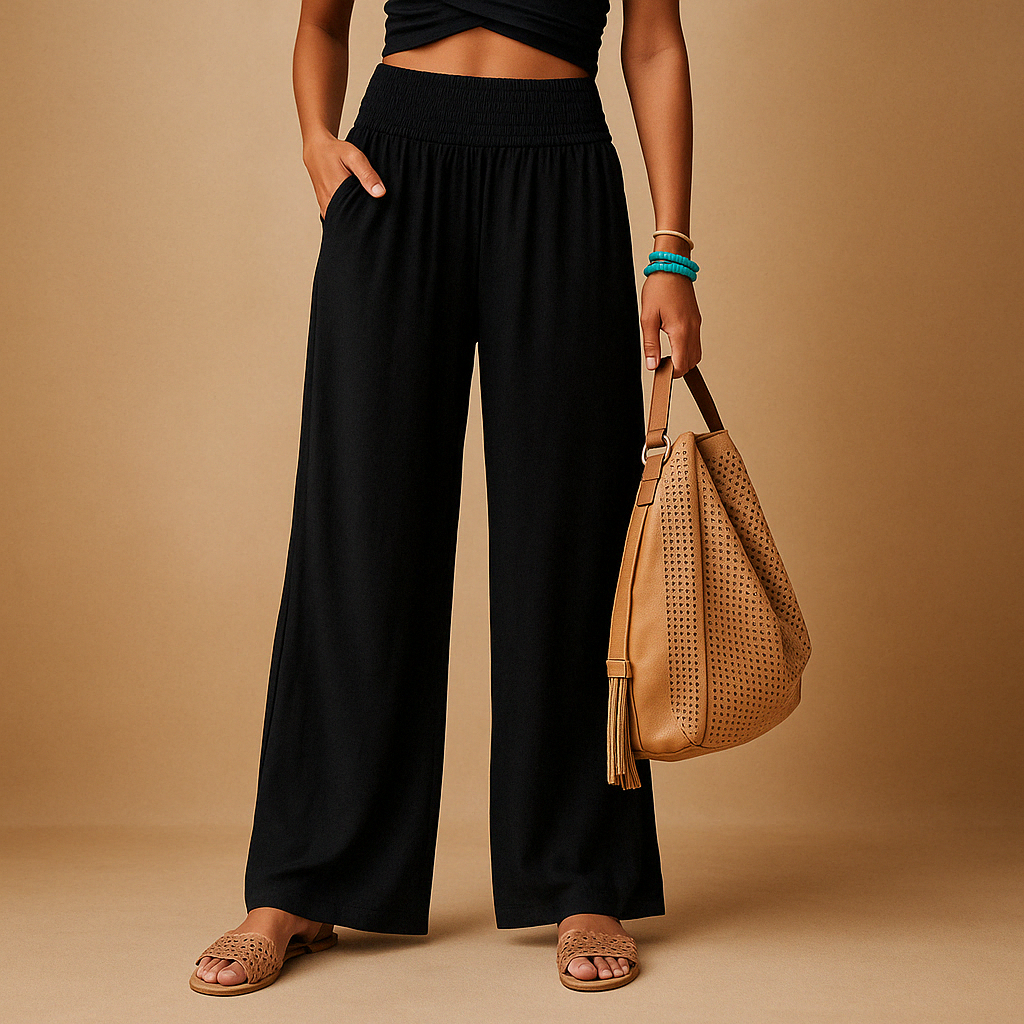 Women's linen trousers - high waisted cotton blend straight leg | casual daily