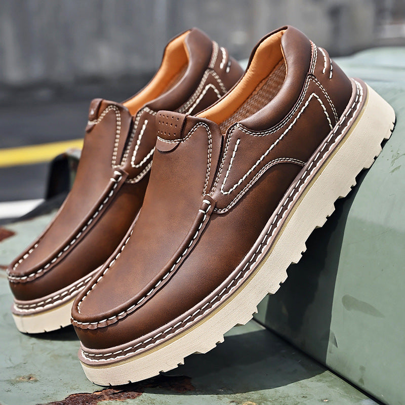 Men's leather loafers - slip-on with durable rubber outsole - casual