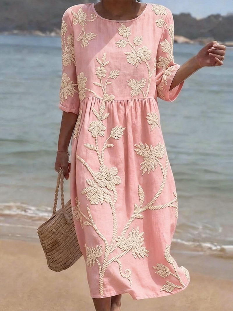 Women's midi dress with floral embroidery relaxed fit