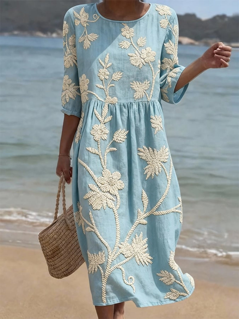 Women's midi dress with floral embroidery relaxed fit