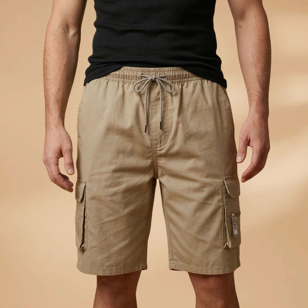 Men's cargo shorts - knee-length elastic drawstring shorts for warm weather