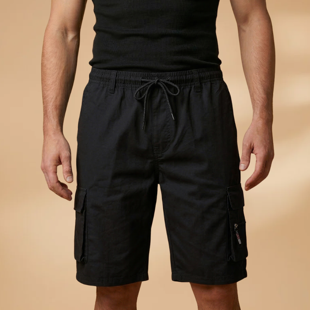 Men's cargo shorts - knee-length elastic drawstring shorts for warm weather