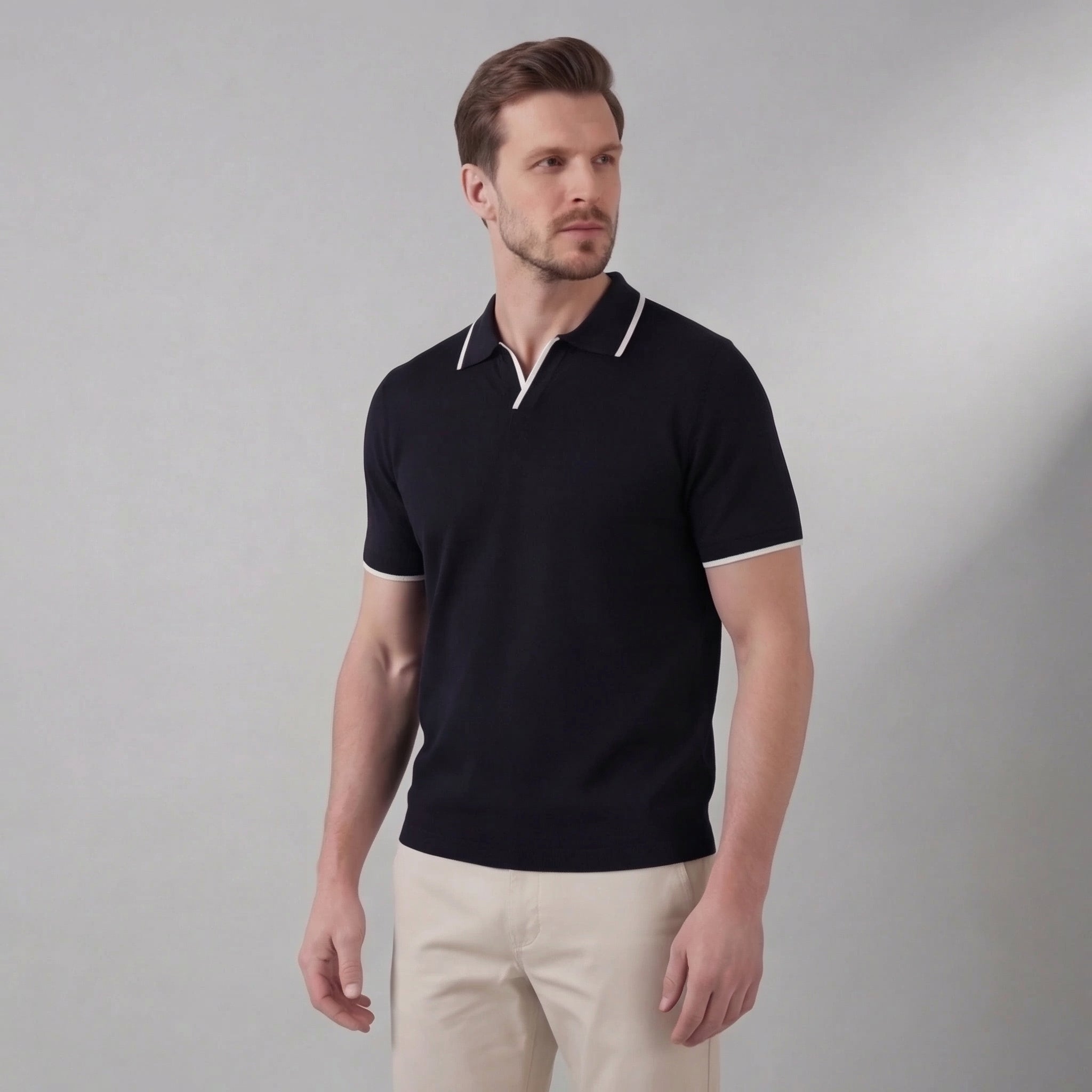 Men's knit polo shirt | buttonless casual summer top