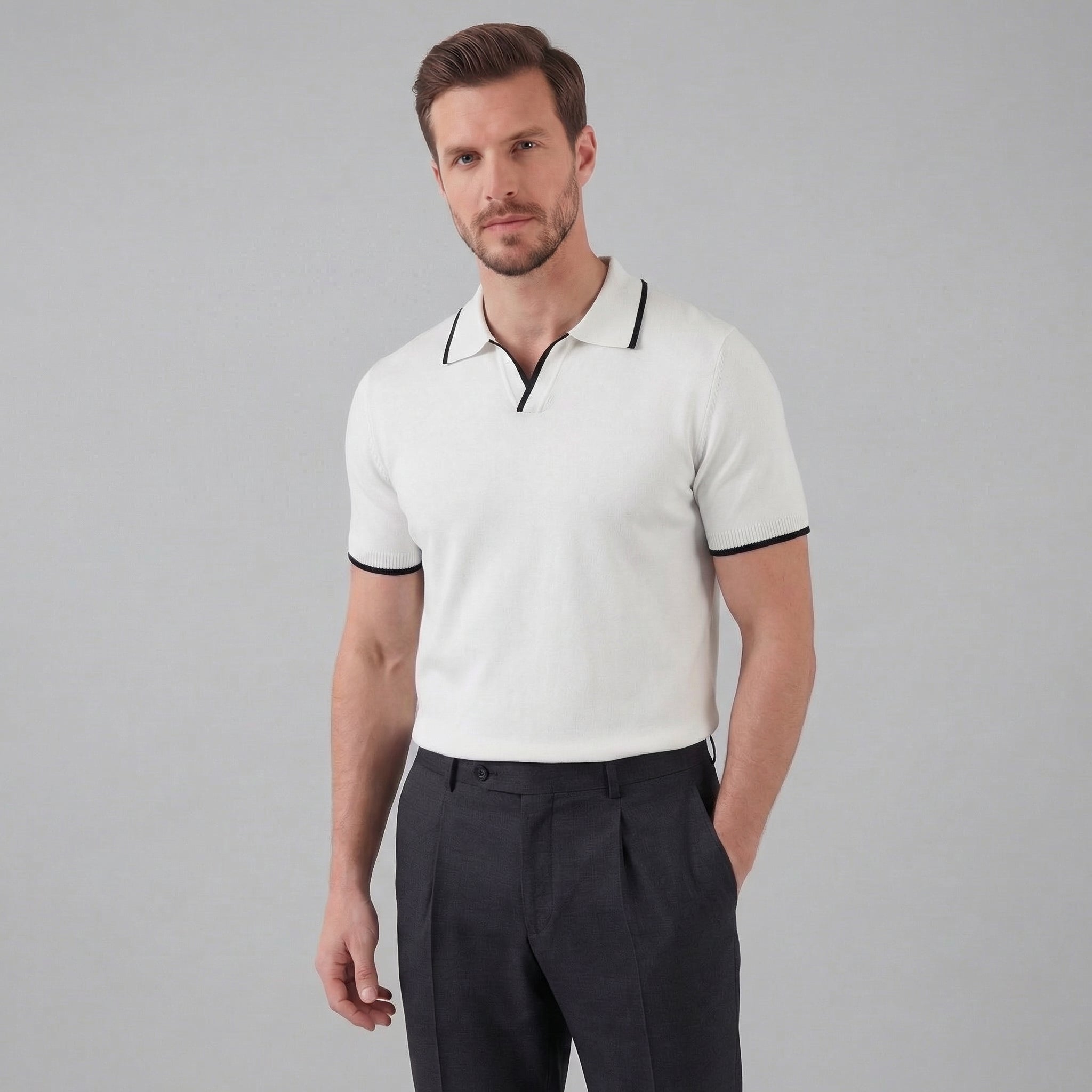 Men's knit polo shirt | buttonless casual summer top