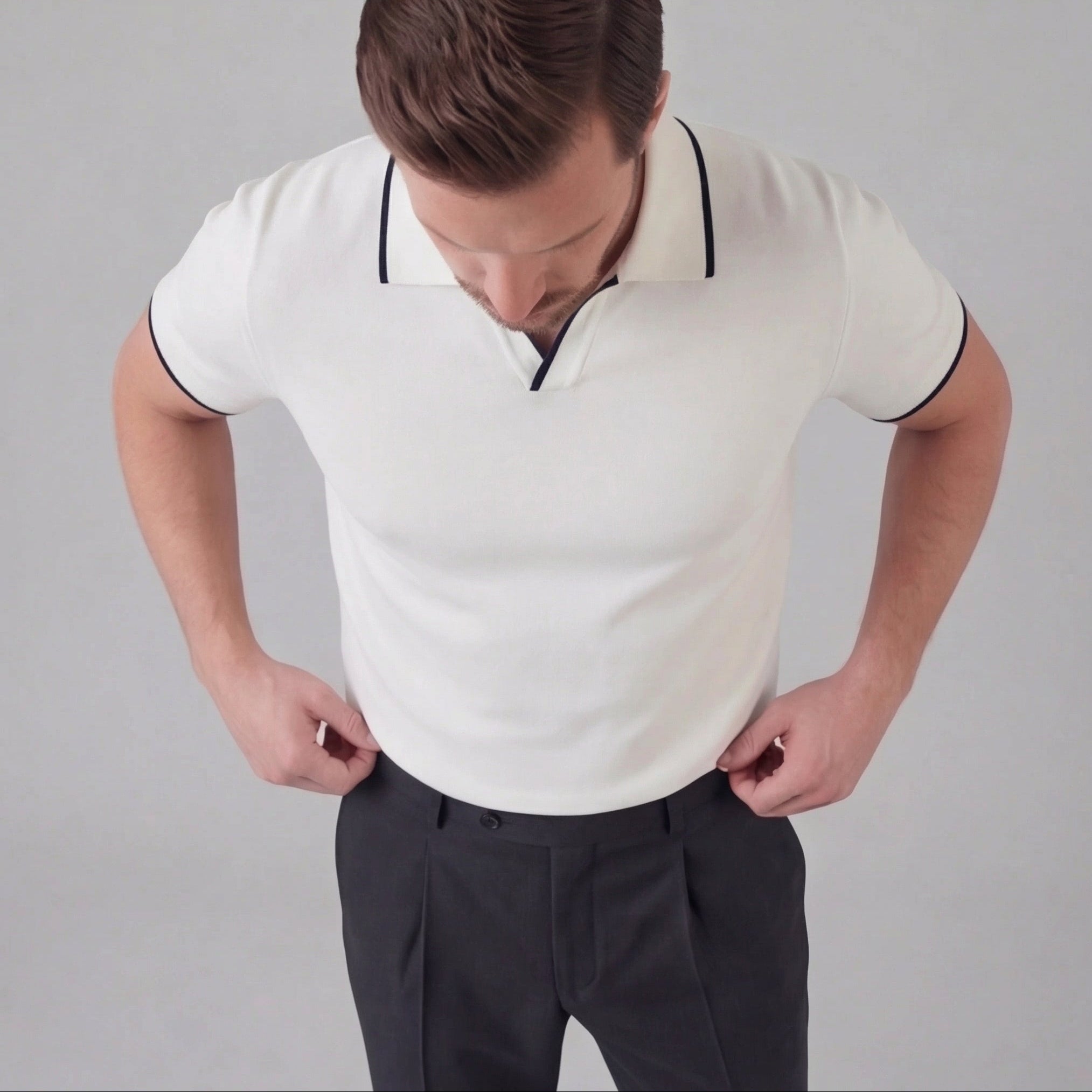 Men's knit polo shirt | buttonless casual summer top