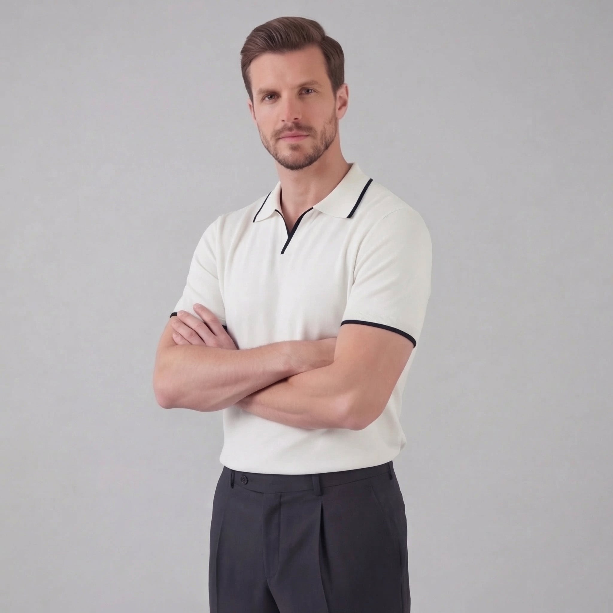 Men's knit polo shirt | buttonless casual summer top