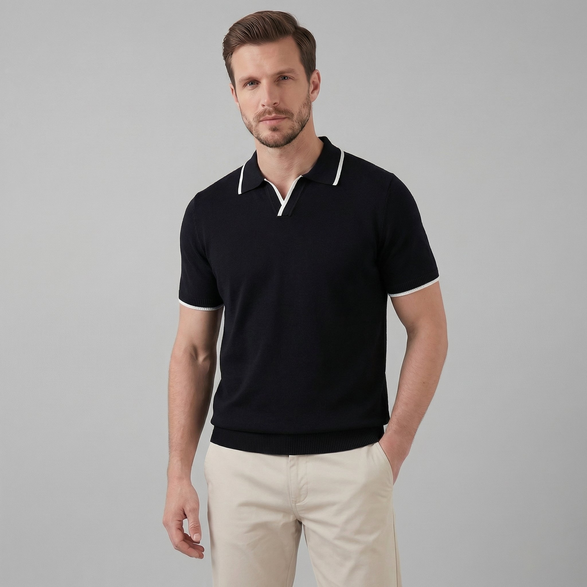 Men's knit polo shirt | buttonless casual summer top