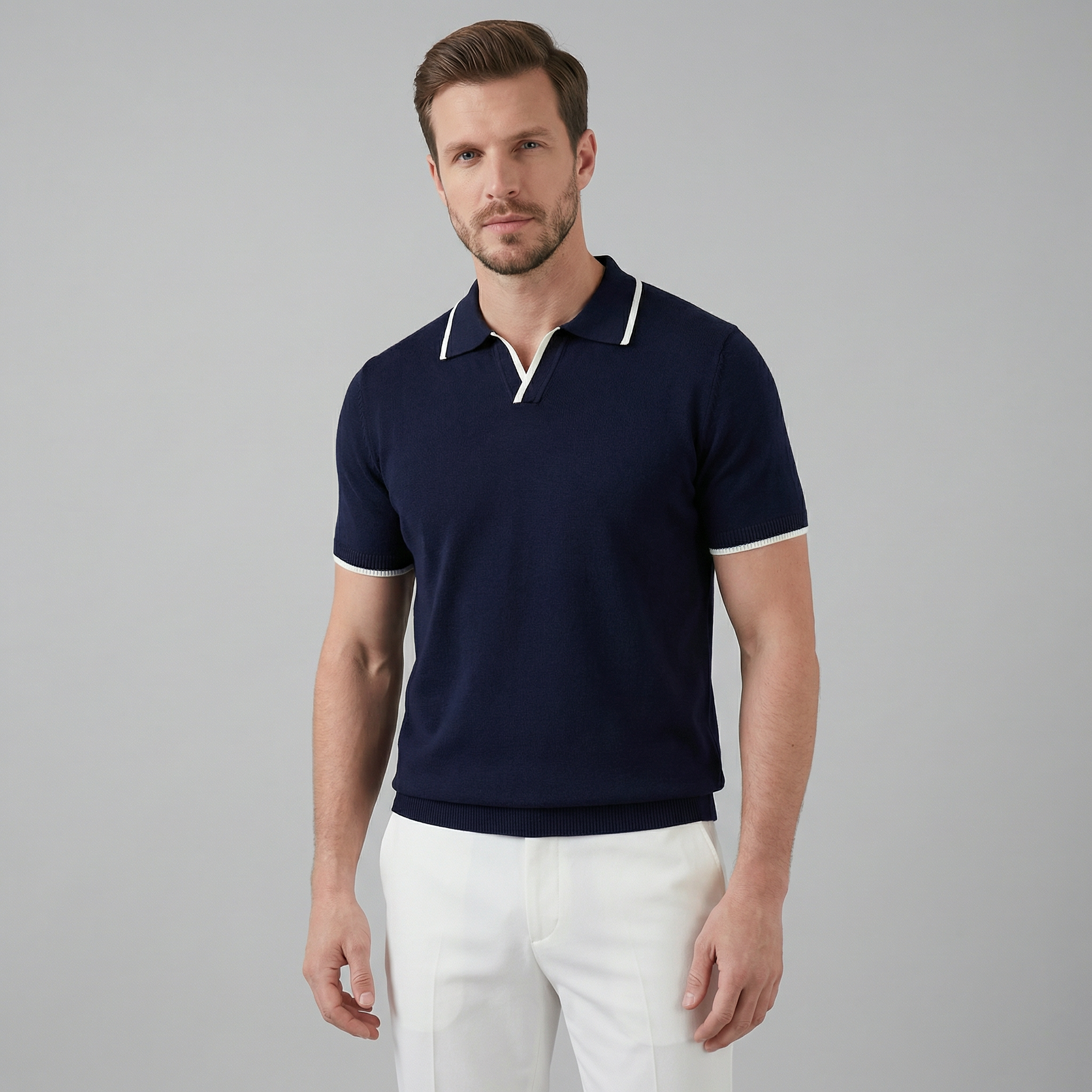 Men's knit polo shirt | buttonless casual summer top