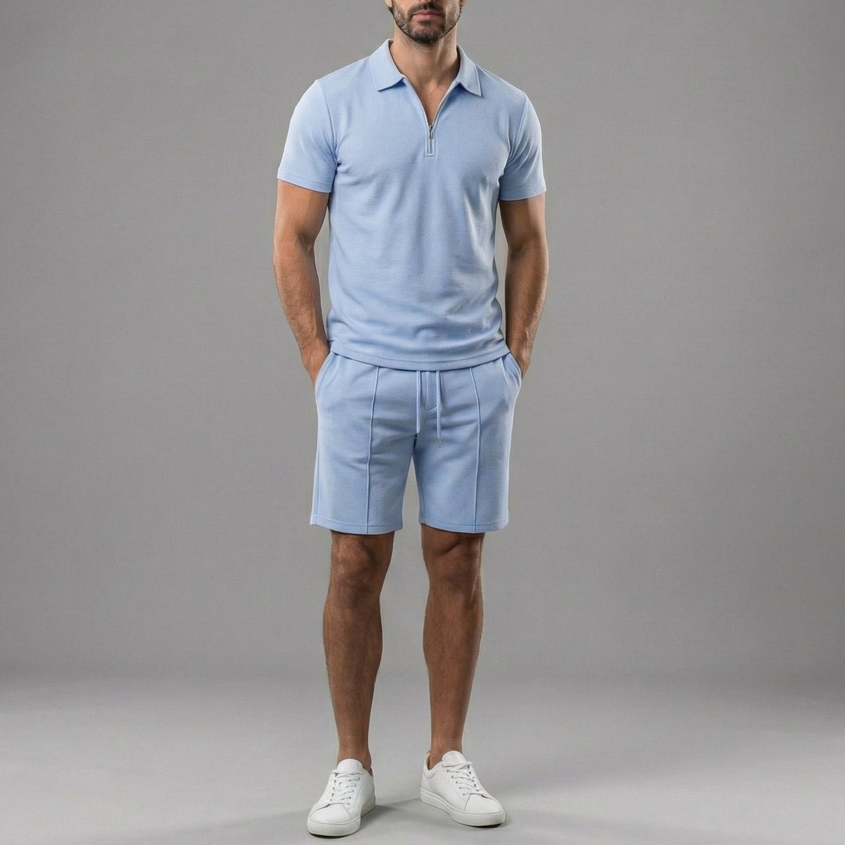 Men's polo shirt and shorts set | casual cotton ensemble