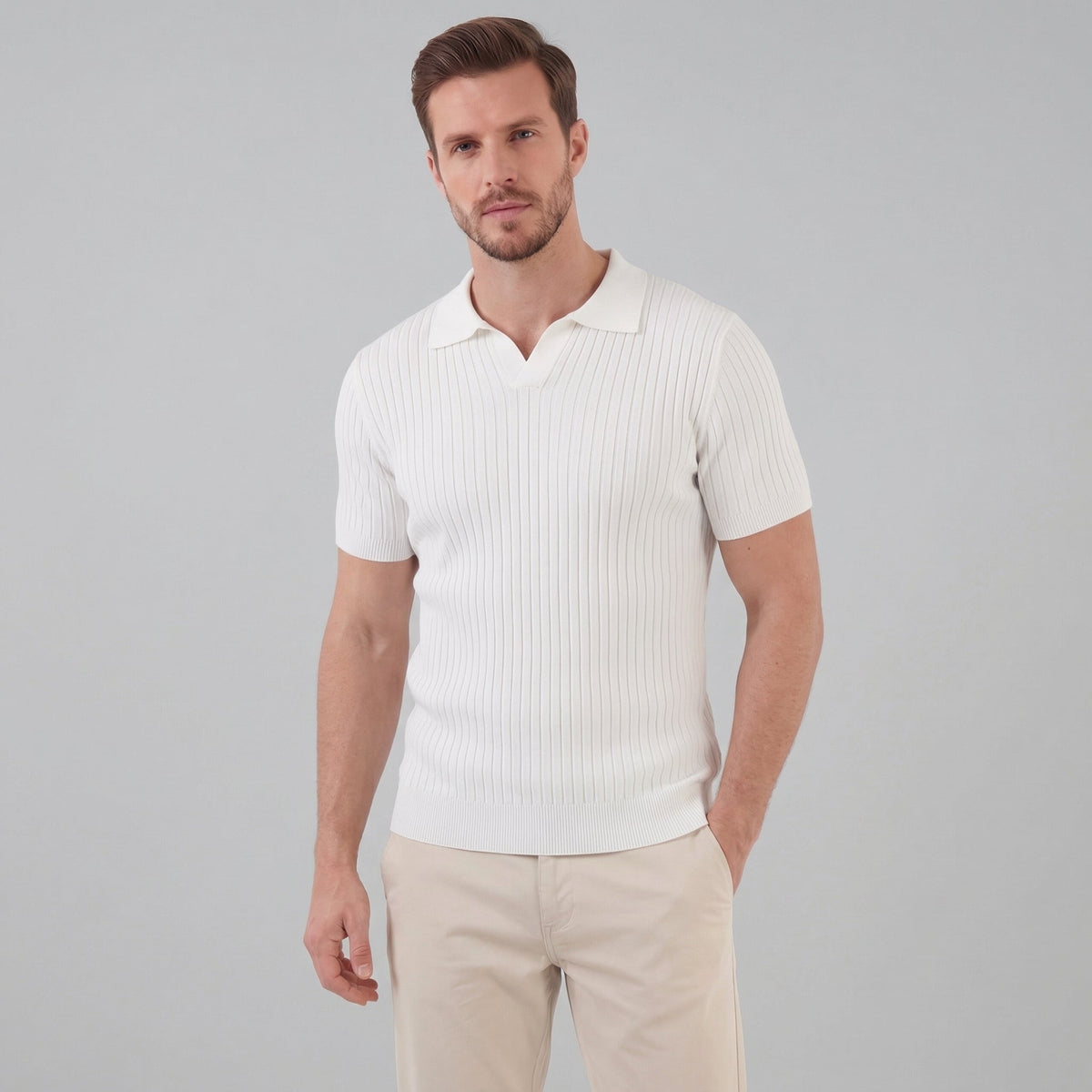 Men's ribbed V-neck polo | breathable mesh for daily wear