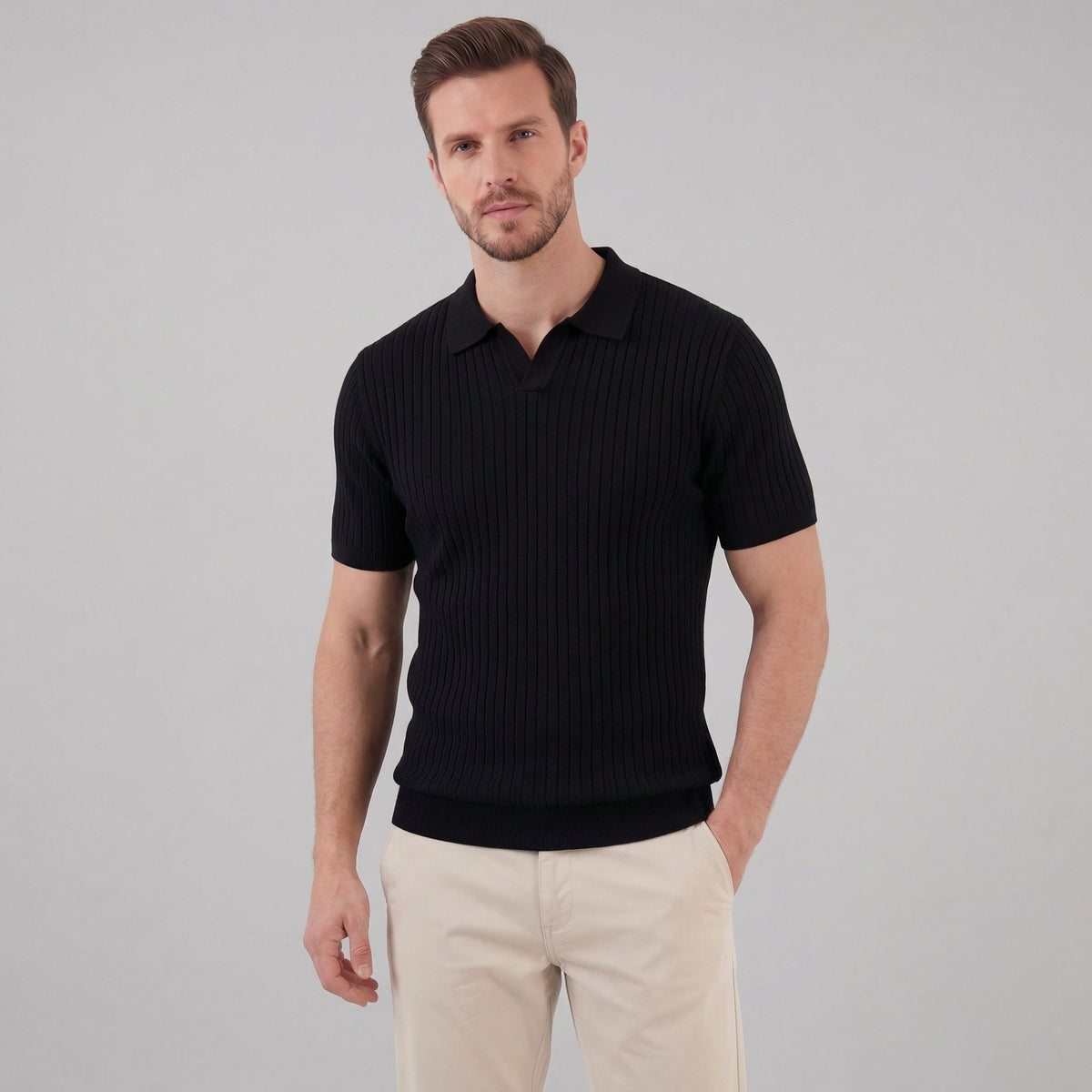 Men's ribbed V-neck polo | breathable mesh for daily wear