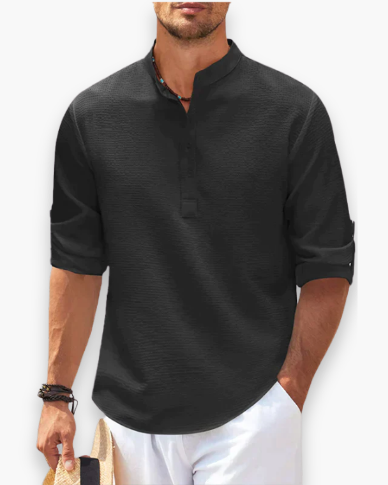 Men's Stand-Up Collar Linen Shirt