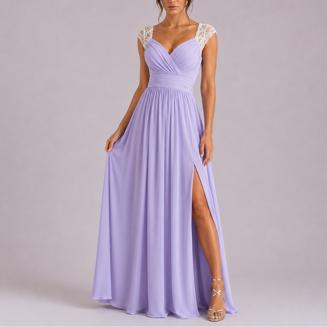 Lace Shoulder Formal Maxi Dress