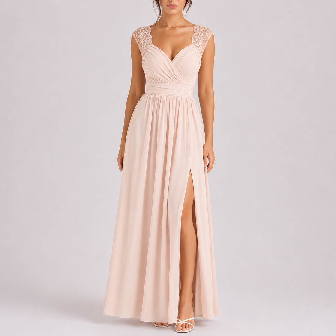 Lace Shoulder Formal Maxi Dress