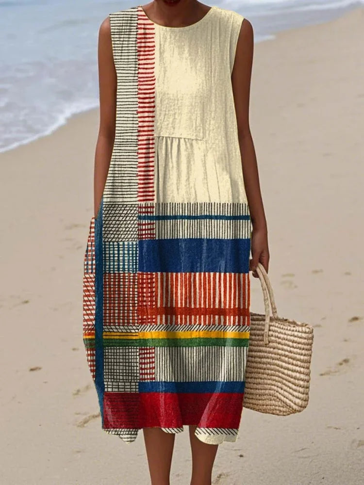 Geometric Print Sleeveless Midi Dress