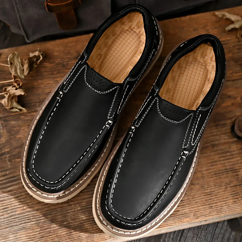 Men's leather loafers - slip-on with durable rubber outsole - casual