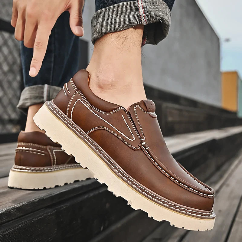 Men's leather loafers - slip-on with durable rubber outsole - casual
