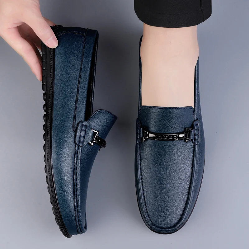 Men's leather loafers - metallic rope detail - casual office