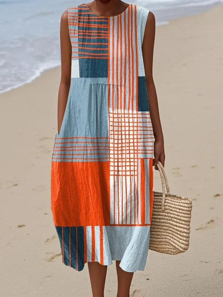 Geometric Print Sleeveless Midi Dress