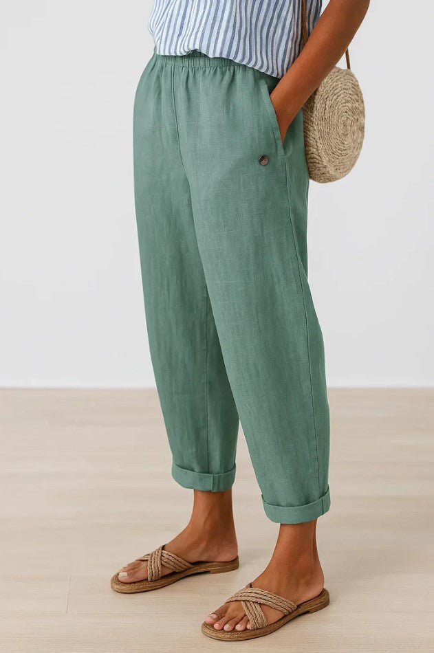 Straight Leg Casual Cotton Trousers