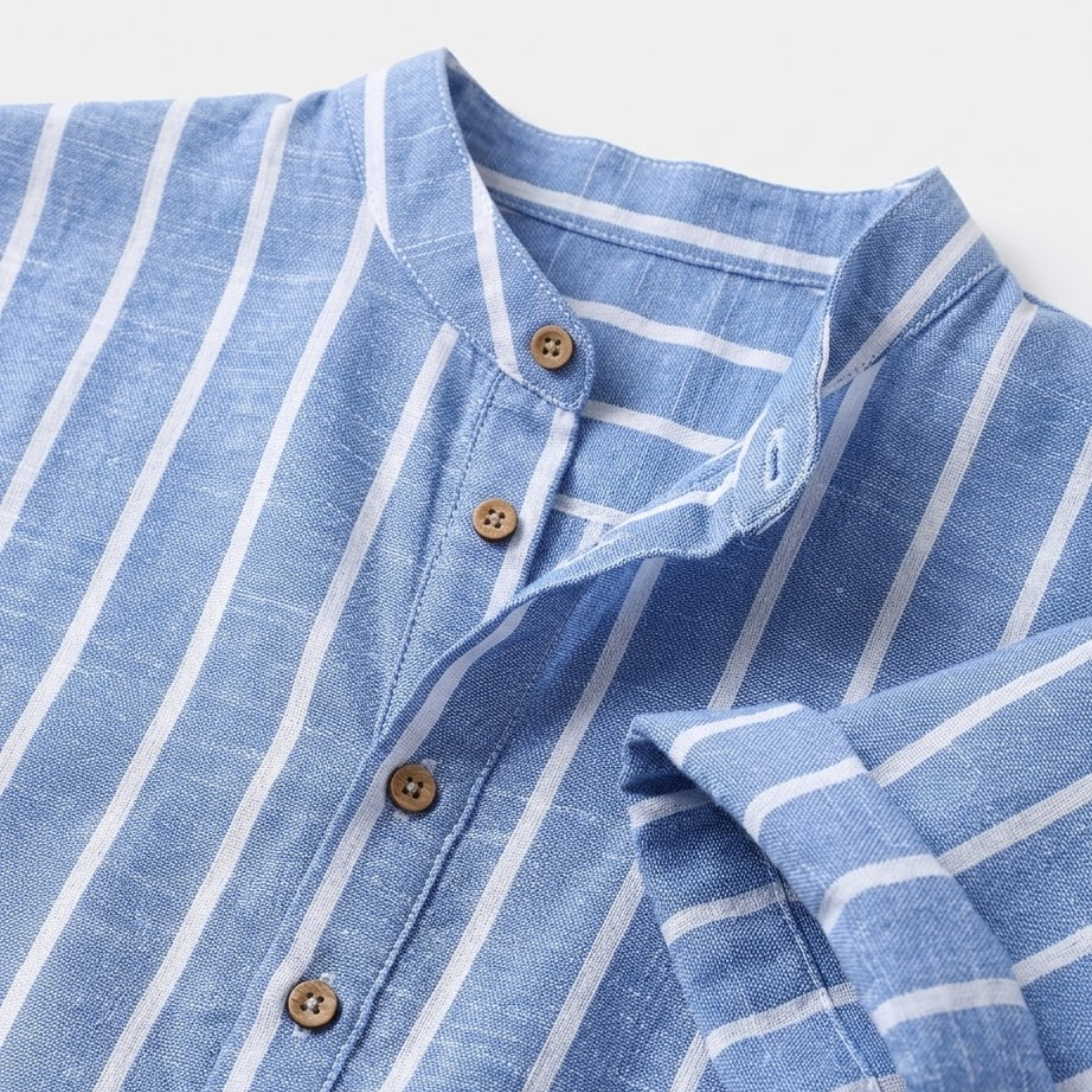 Short Sleeve Striped Linen Shirt Men Stand Collar Casual Button Up Summer Tops