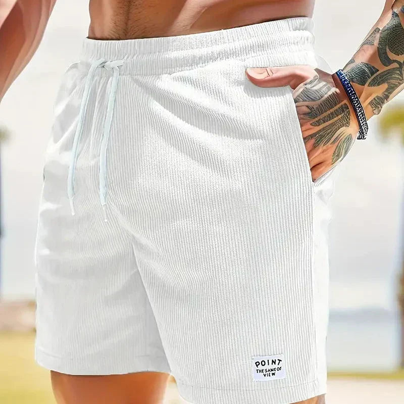 Men's corduroy shorts - knee-length relaxed fit shorts with a drawstring