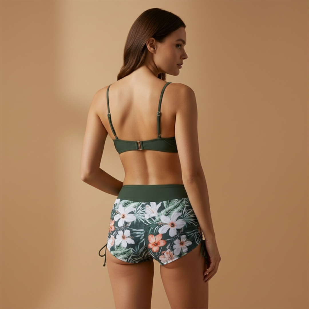 Women's bikini set - high-waisted shorts and tie-front top | beach holiday