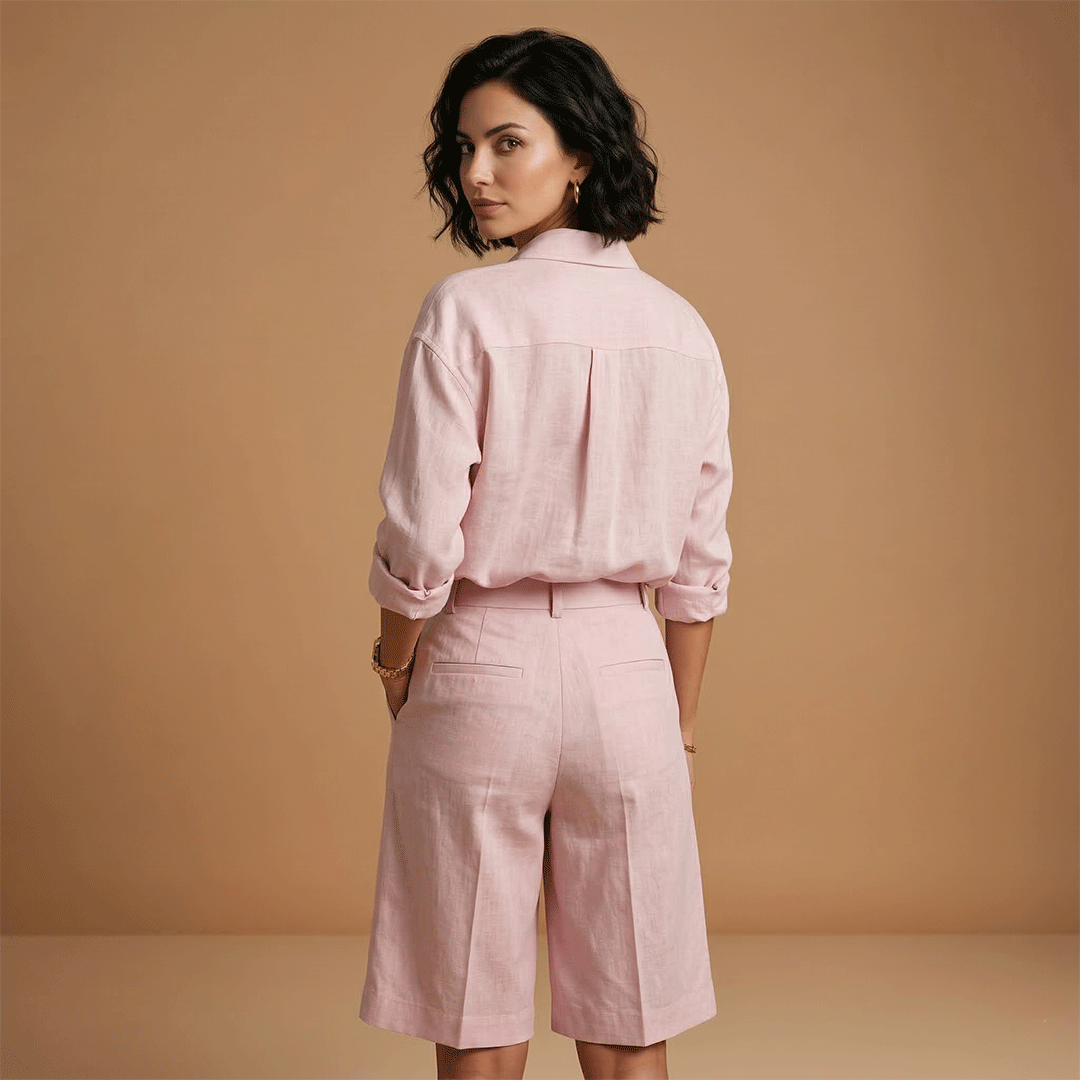Women's shirt and shorts set - high-waisted pleated coordinates | daily
