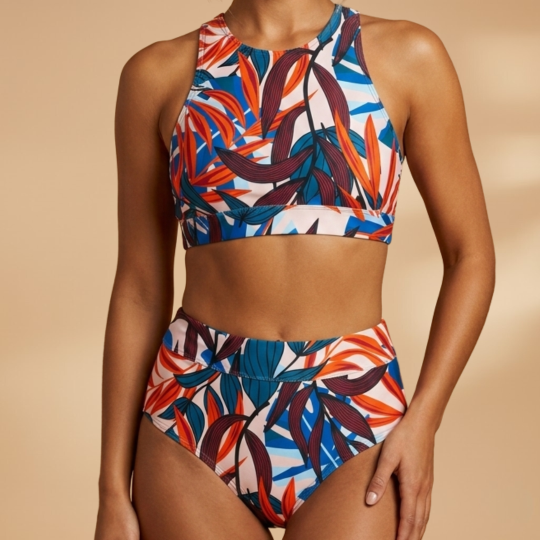 Women's sports bikini - training swimsuit set with elastic bustier top | pool