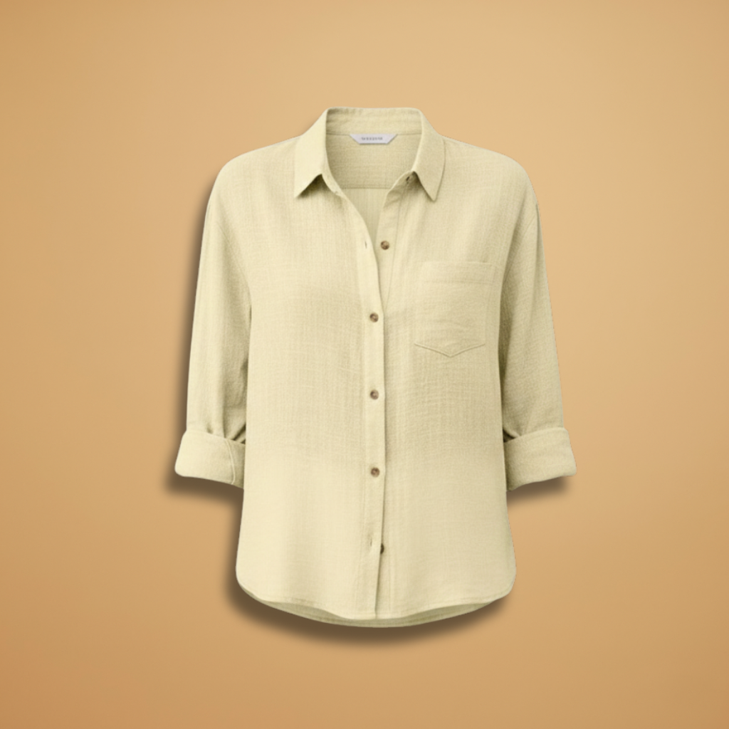 Women's short-sleeve blouse - tailored round neck shirt with button placket | home
