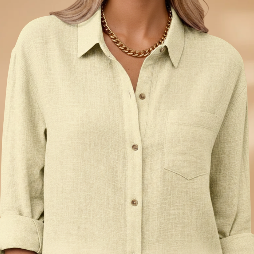 Women's short-sleeve blouse - tailored round neck shirt with button placket | home