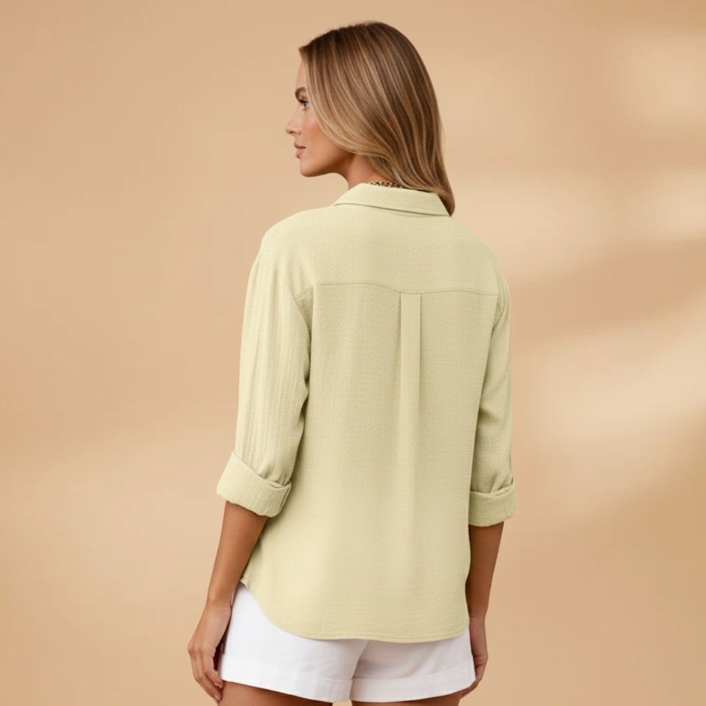 Women's short-sleeve blouse - tailored round neck shirt with button placket | home