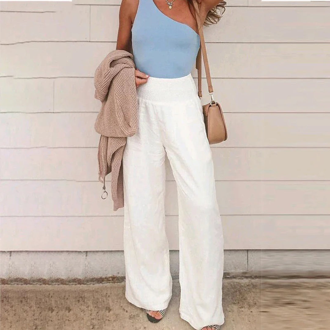 Women's wide-leg pants high-rise elastic waist