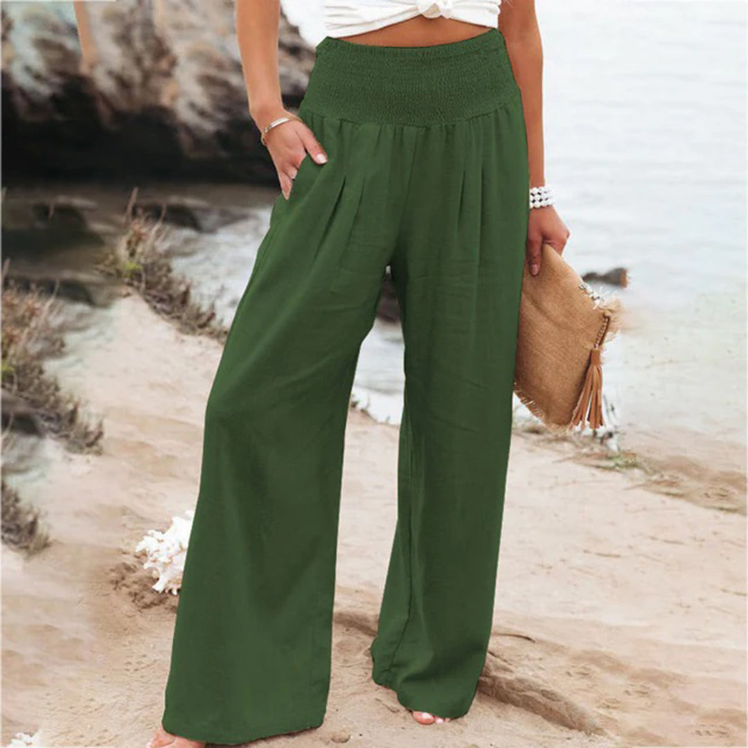 Women's wide-leg pants high-rise elastic waist