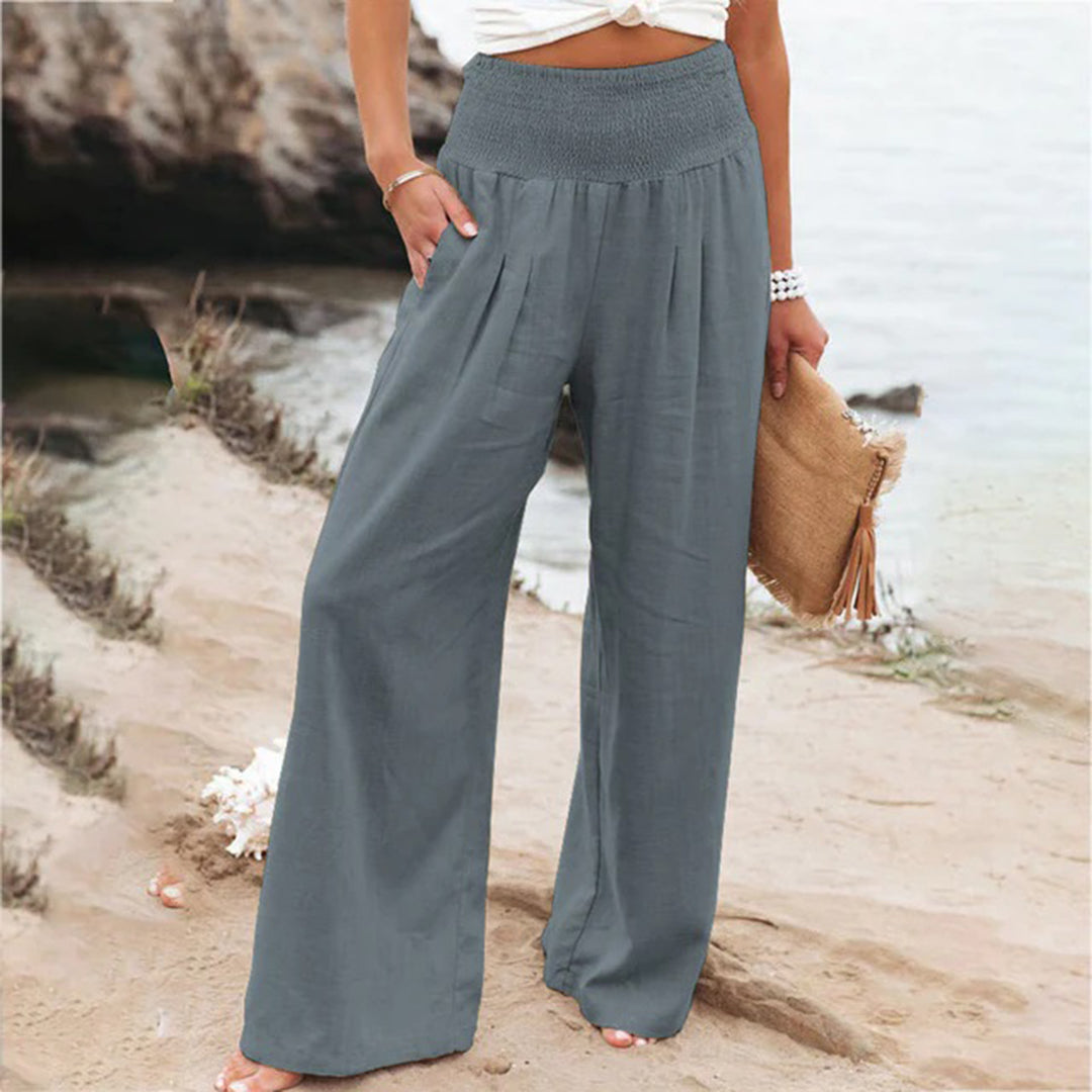 Women's wide-leg pants high-rise elastic waist