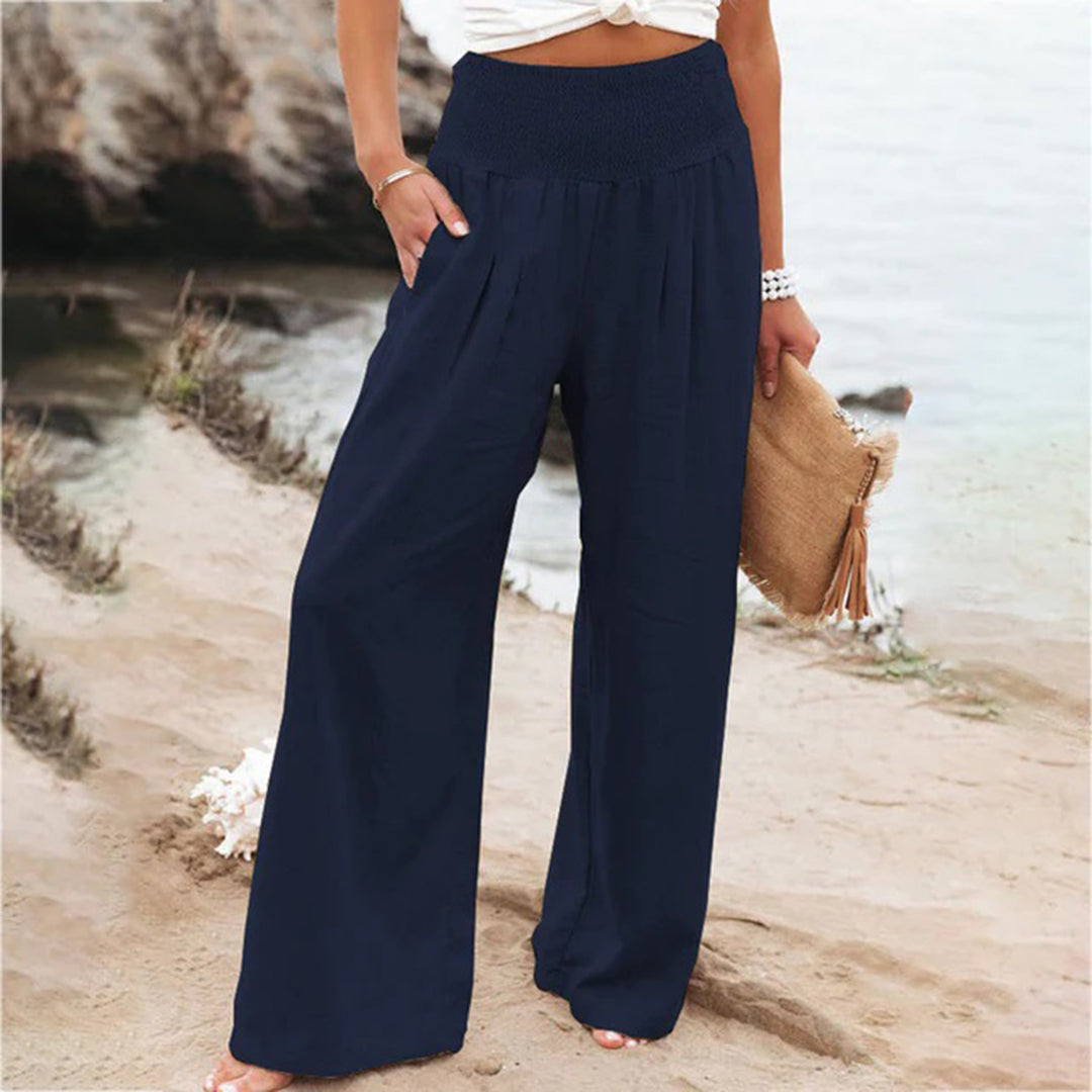 Women's wide-leg pants high-rise elastic waist