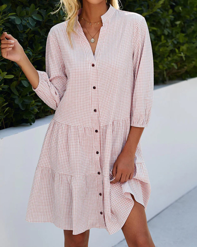 Women's A-Line Dress V-Neck Buttons