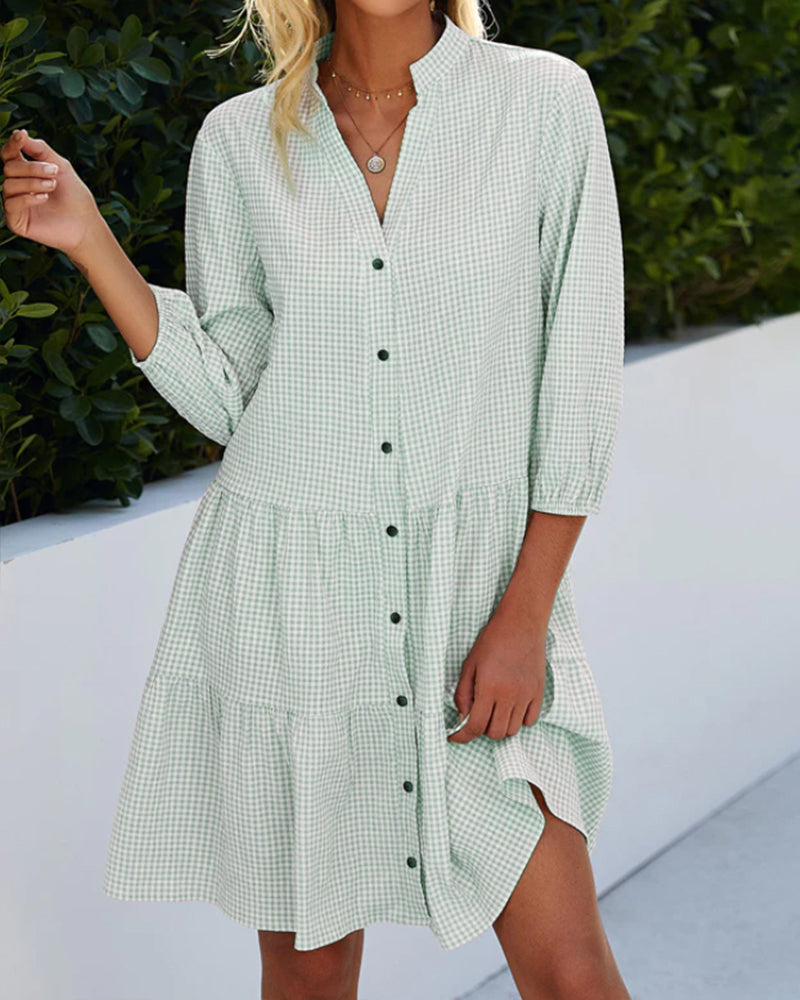 Women's A-Line Dress V-Neck Buttons