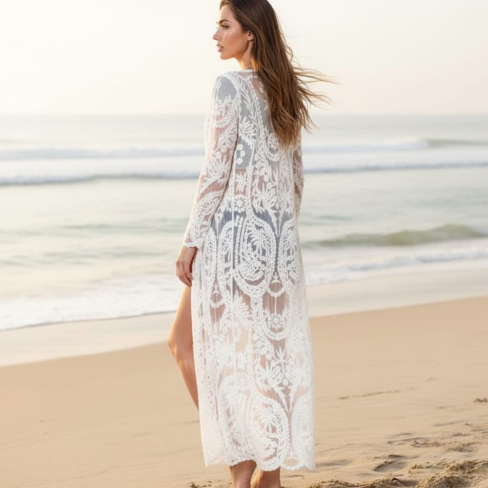 Women’s lace beach kimono for women — floral long cardigan — summer travel
