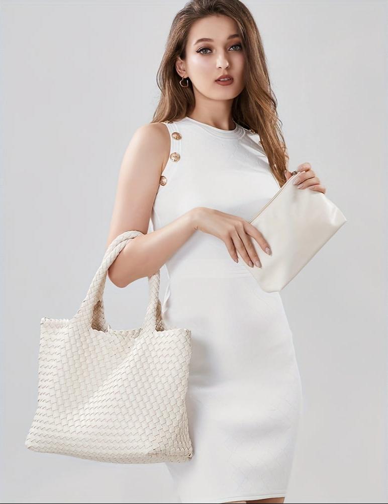 Women's woven tote bag large shoulder bag
