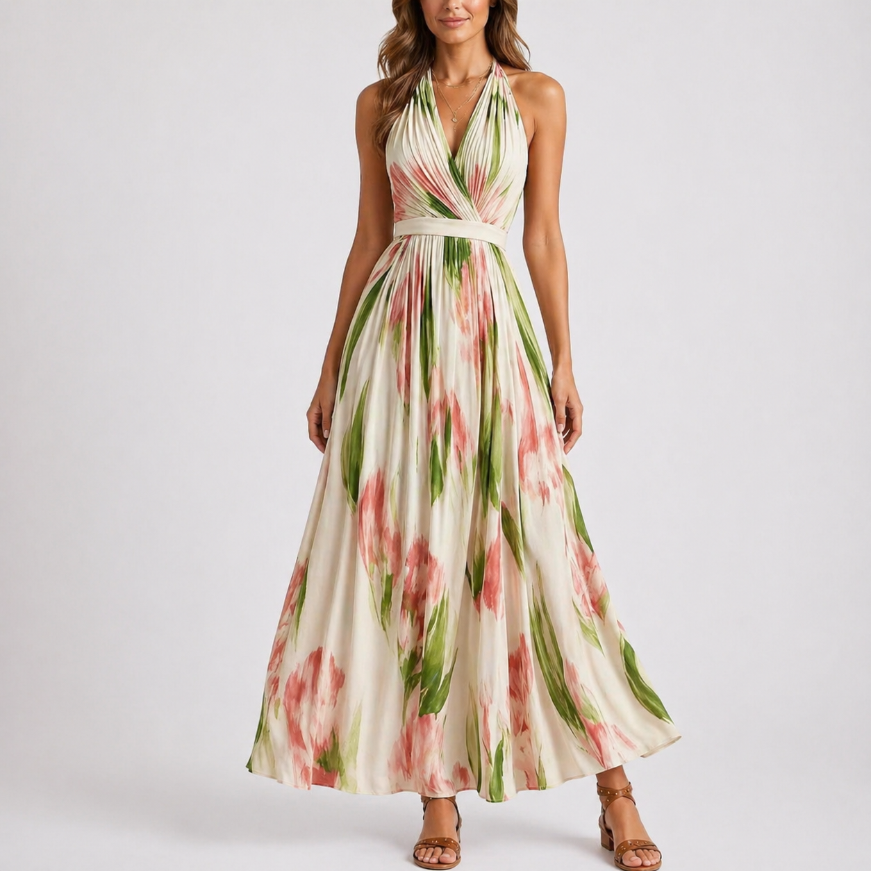 Halter Neck Floral Maxi Dress