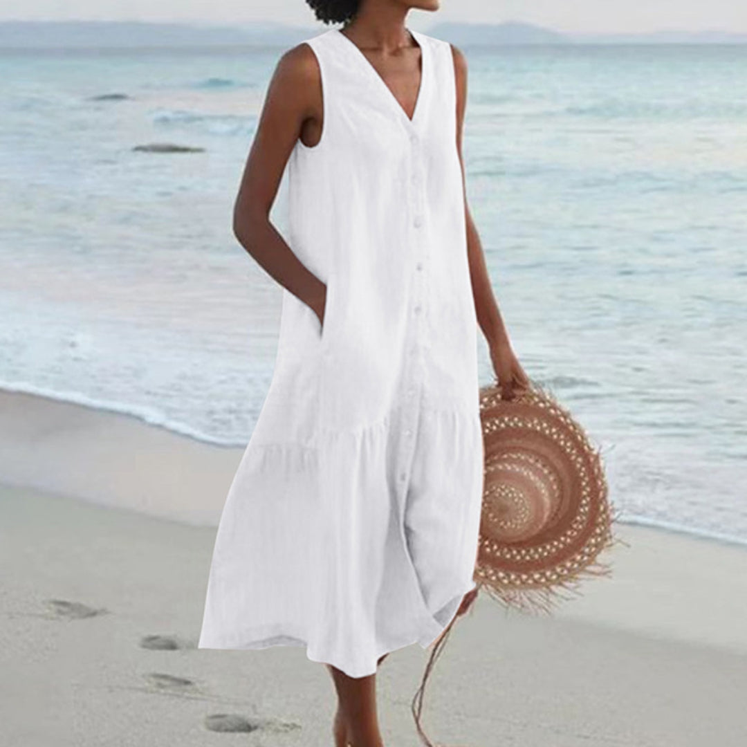 Sleeveless Linen Shirt Dress