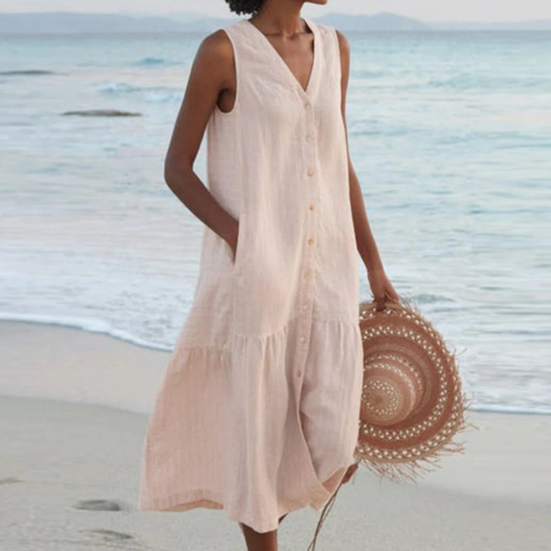 Sleeveless Linen Shirt Dress