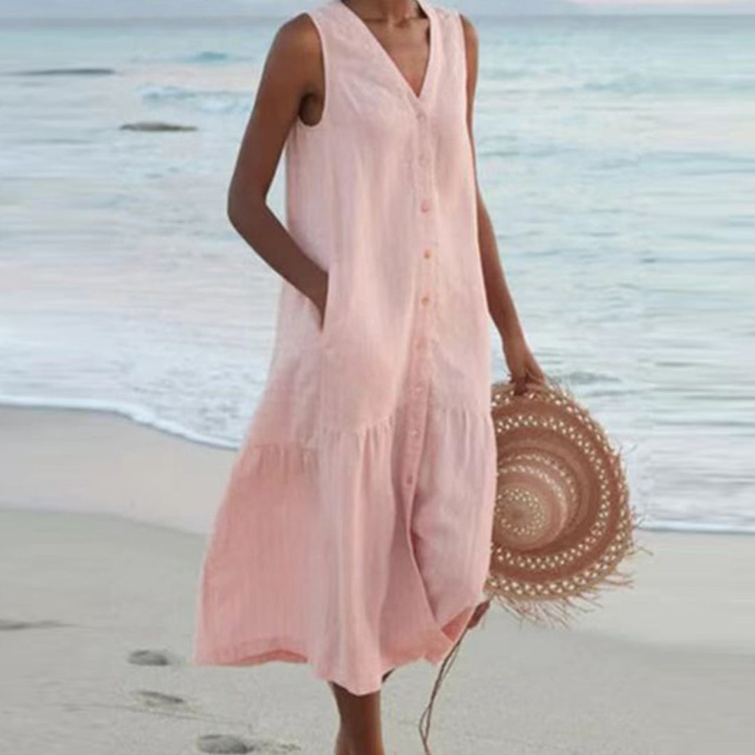 Sleeveless Linen Shirt Dress